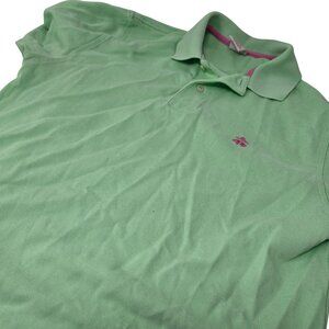 Brooks Brothers Green Polo Shirt Medium Original Fit Supima Cotton Pink Logo‎